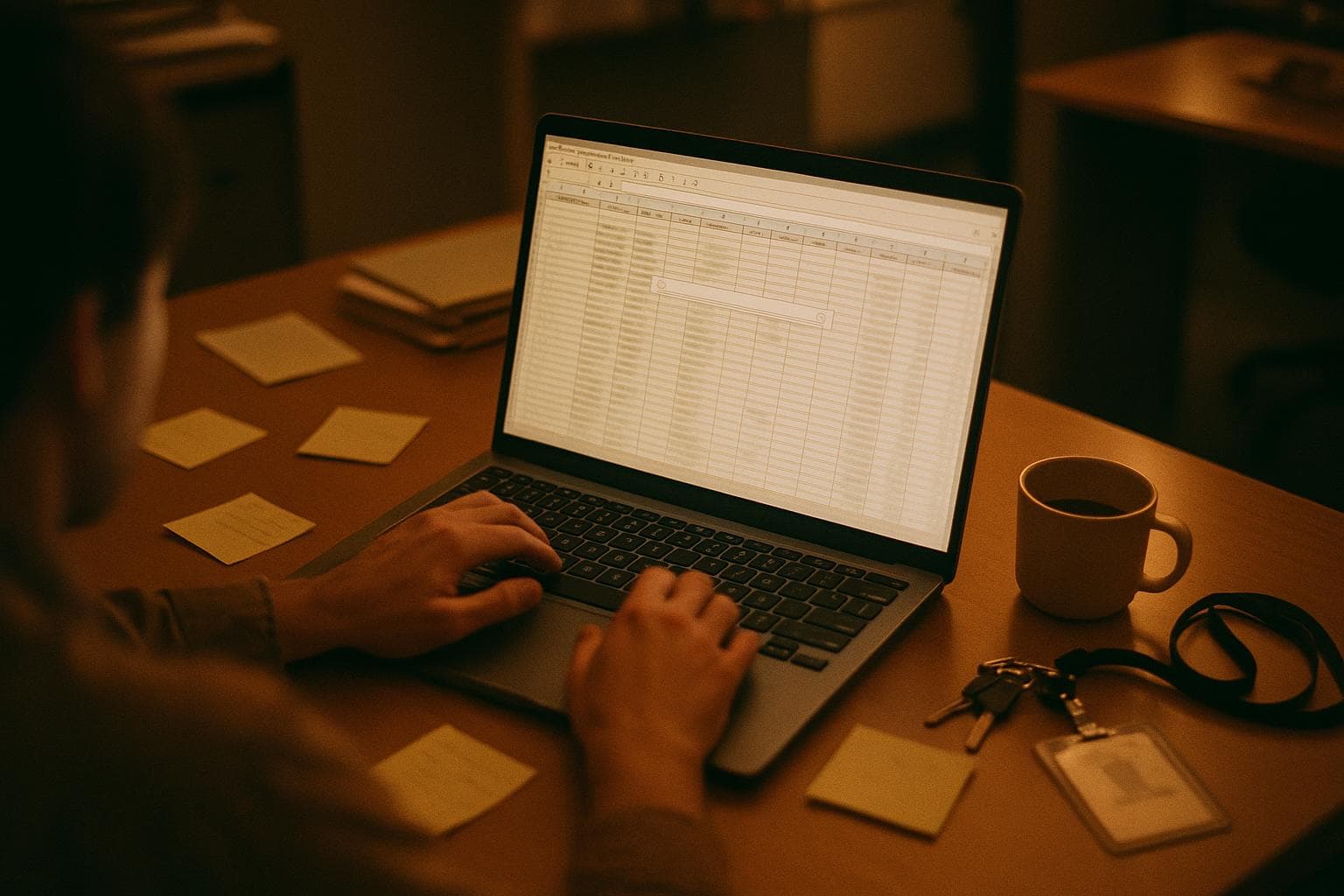 Person sucht in einer überfüllten Excel-Tabelle
